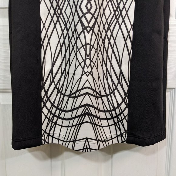 Marisa Kenson Black White Geometric Color Block Stretch Midi Dress - size S NWT - Picture 4 of 9